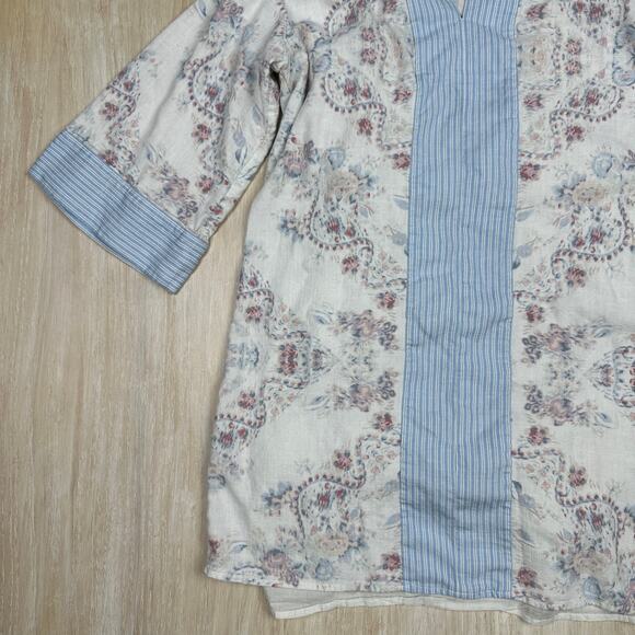 BCBGMAXAZRIA Contrast Trim Floral Print Tunic Boxy Lightweight Boho Dress Small - Picture 5 of 13